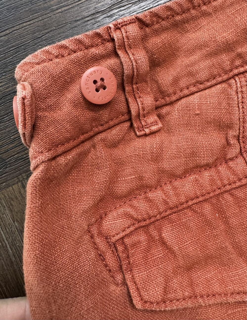 Burnt Orange 100% Linen Jogger Pants Womens 28 Terracotta Cargo Crop Sanctuary
